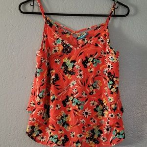 L'amour nanette lepore coral red floral tank sz m